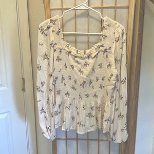 Boho hippie flower linen long sleeve shirt